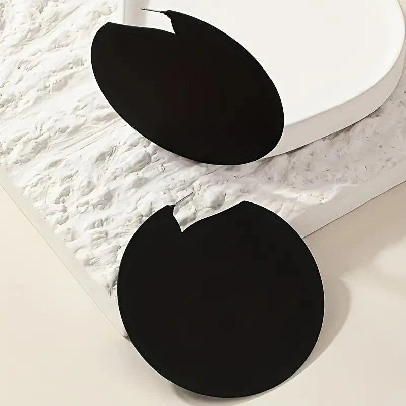 Metal Style Black Geometric Round Exaggerated Big Earrings - Rosmarray Collections, LLC.