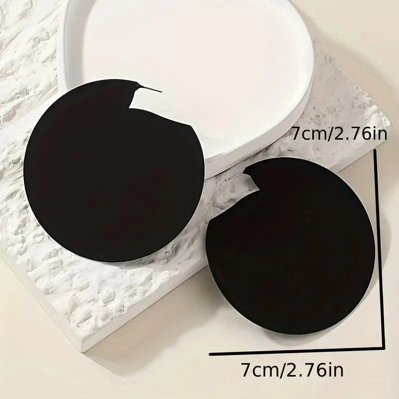 Metal Style Black Geometric Round Exaggerated Big Earrings - Rosmarray Collections, LLC.