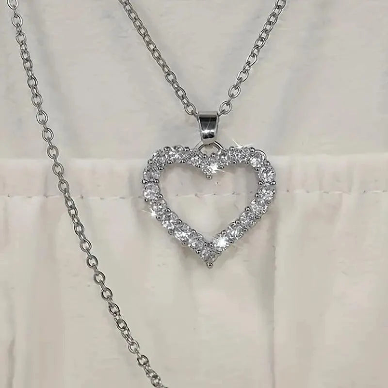 Simple Silvery Full Rhinestone Love Pendant - Rosmarray Collections, LLC.