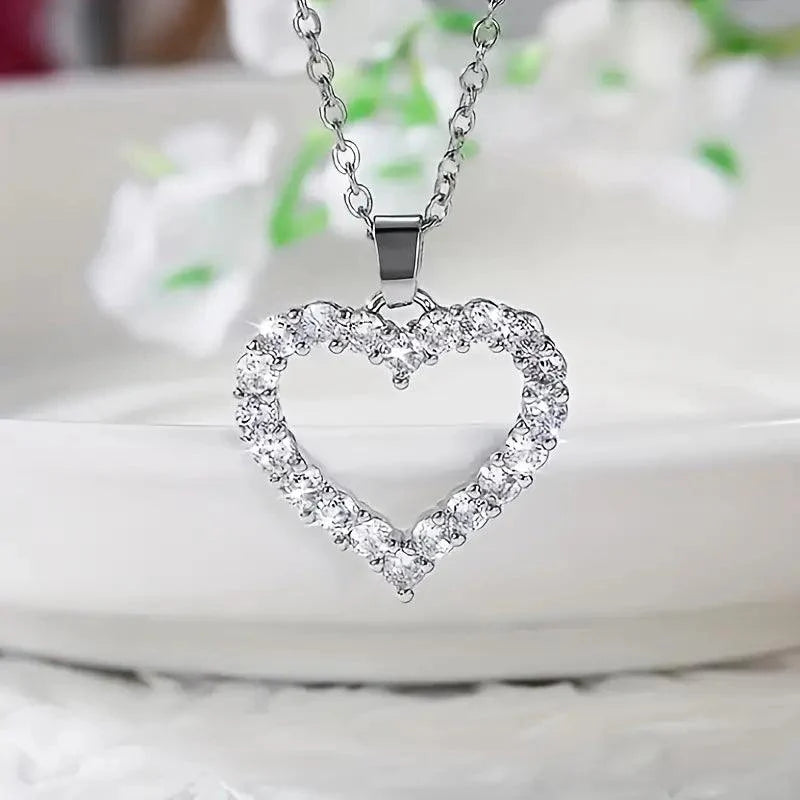 Simple Silvery Full Rhinestone Love Pendant - Rosmarray Collections, LLC.