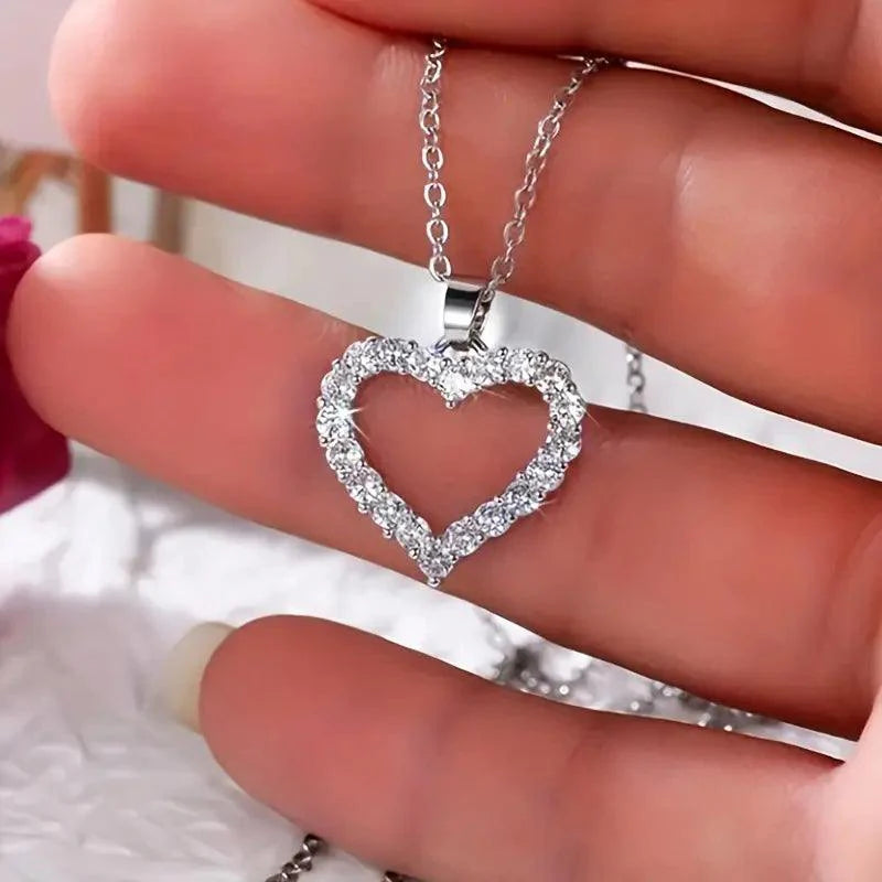 Simple Silvery Full Rhinestone Love Pendant - Rosmarray Collections, LLC.