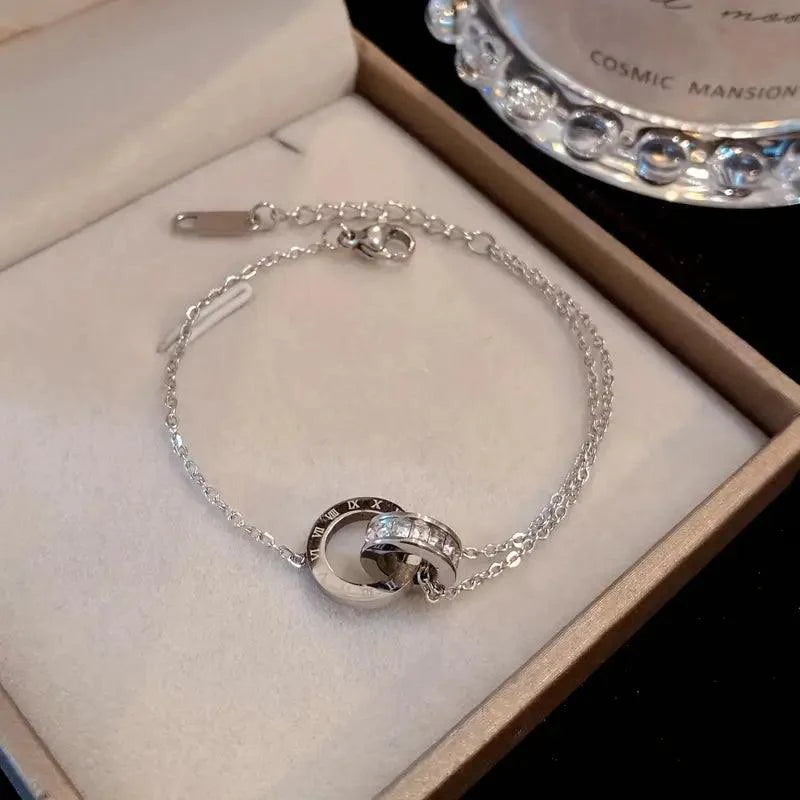 Stainless Steel Silver Inlaid Roman Numeral Necklace/Earrings/Bracelet Set - Rosmarray Collections, LLC.