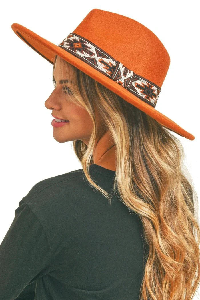 Aztec Band Felt Fedora Hat - Rosmarray Collections, LLC.