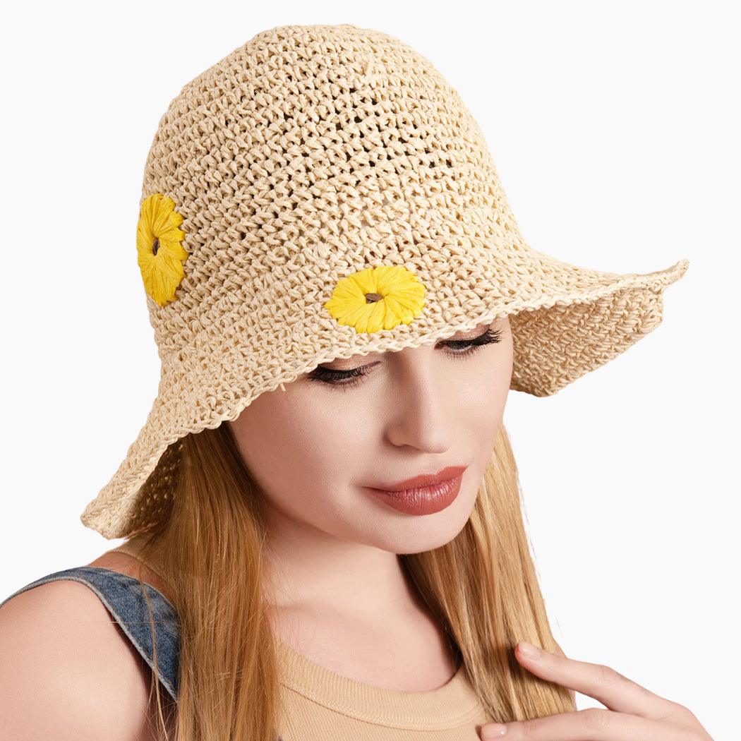 Flower Accent Straw Bucket Hat - Rosmarray Collections, LLC.