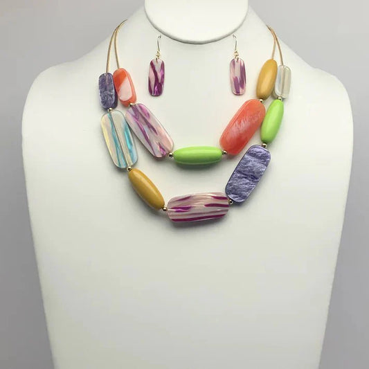 J & B Creation Lucite Link Necklace Earrings Set - Rosmarray Collections, LLC.
