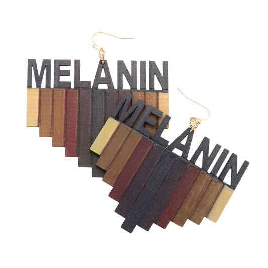 Melanin Message Geometric Wood Dangle Earrings - Rosmarray Collections, LLC.
