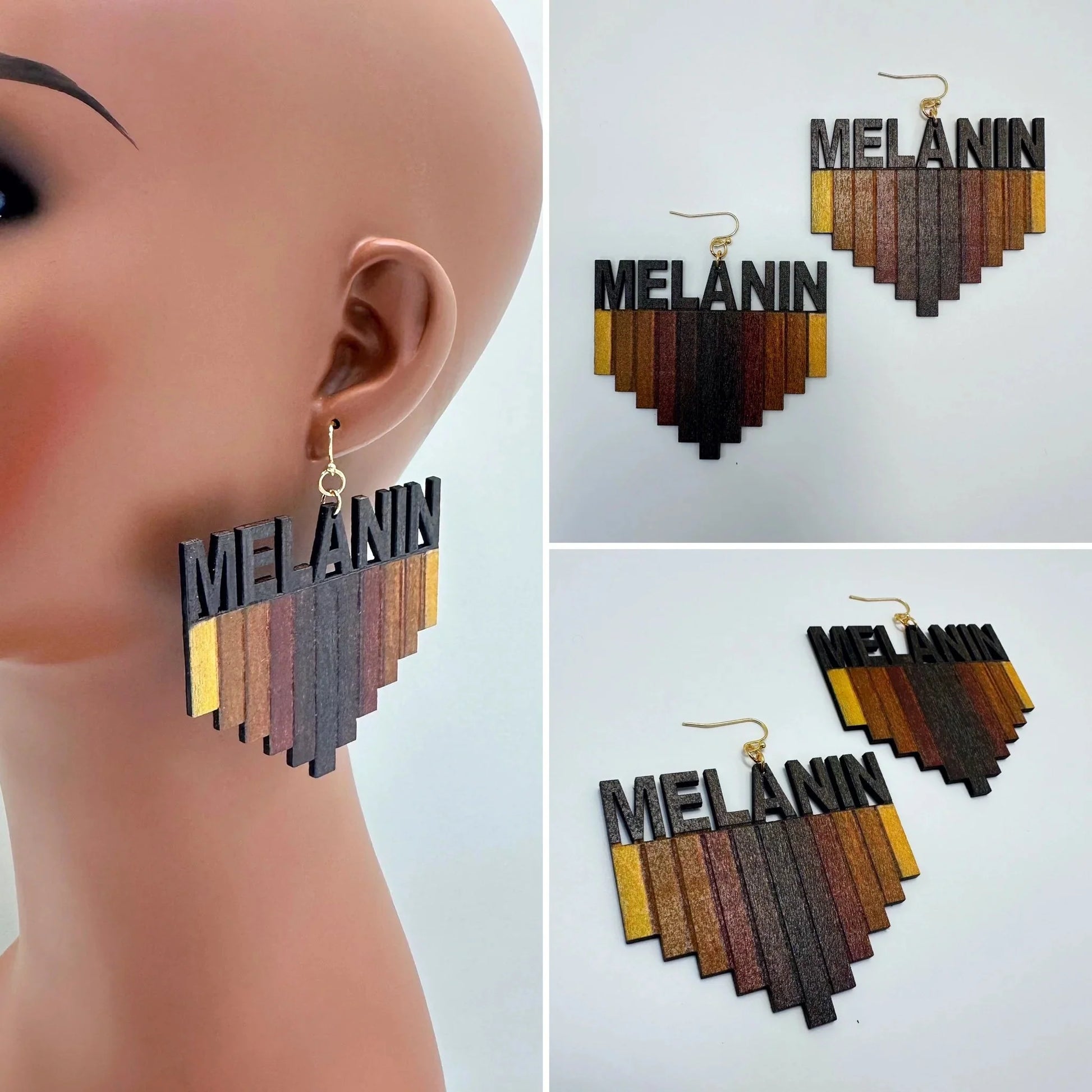 Melanin Message Geometric Wood Dangle Earrings - Rosmarray Collections, LLC.