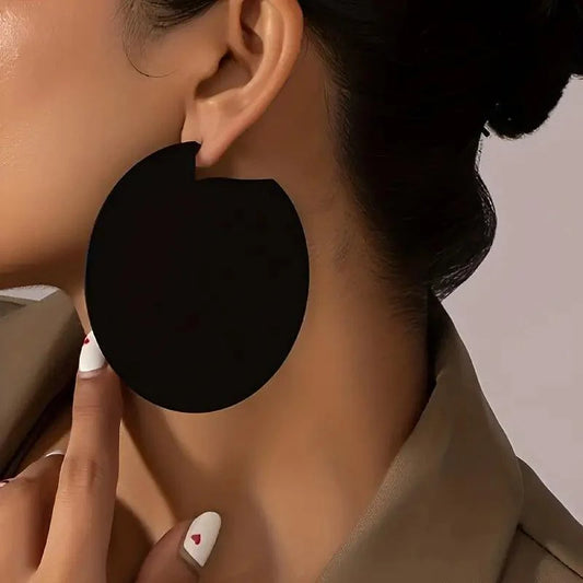 Metal Style Black Geometric Round Exaggerated Big Earrings - Rosmarray Collections, LLC.