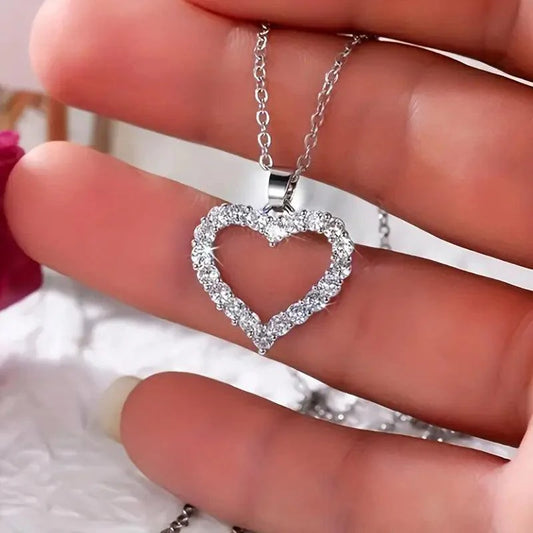 Simple Silvery Full Rhinestone Love Pendant - Rosmarray Collections, LLC.