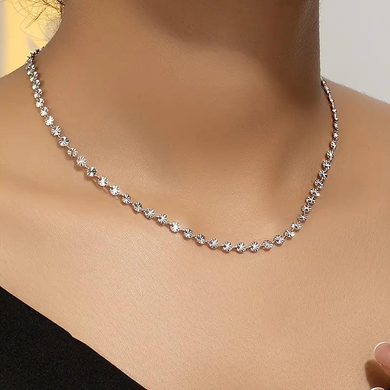 Stainless Steel Small Daisy Necklace - Rosmarray Collections, LLC.