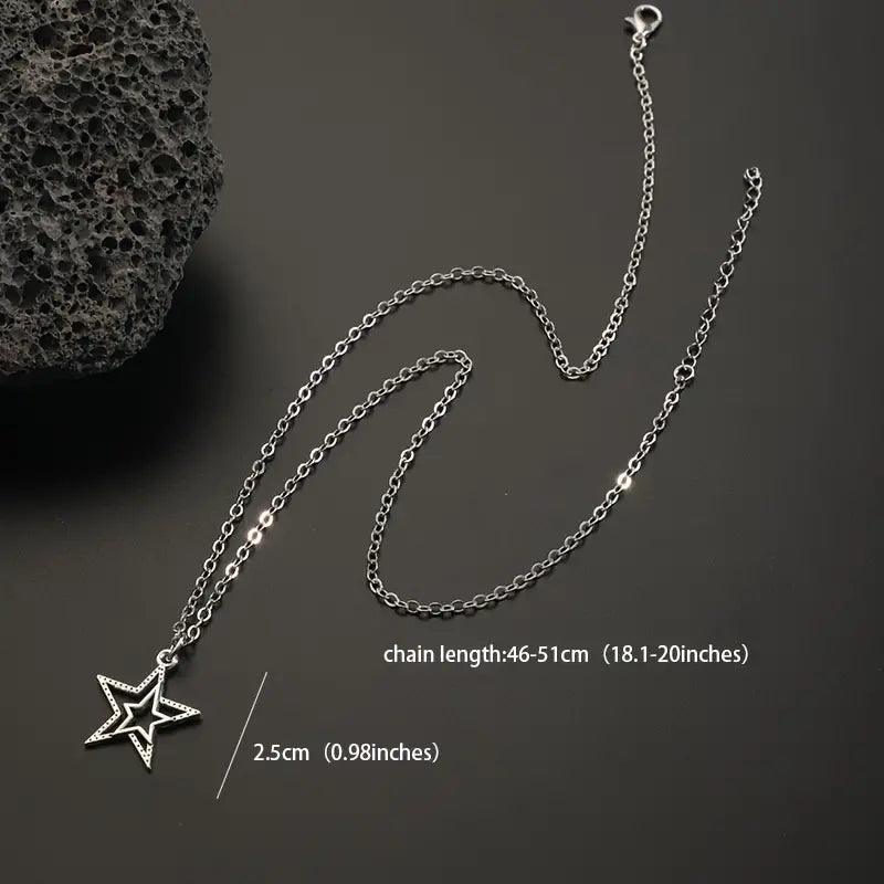 Vintage Stainless Steel Chain Star Necklace - Rosmarray Collections, LLC.