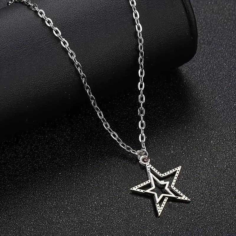 Vintage Stainless Steel Chain Star Necklace - Rosmarray Collections, LLC.