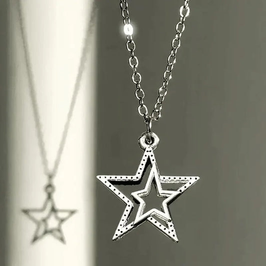Vintage Stainless Steel Chain Star Necklace - Rosmarray Collections, LLC.