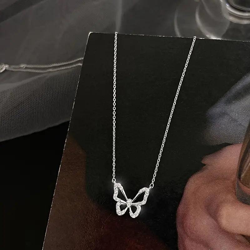Zinc Alloy Rhinestone Butterfly Necklace - Rosmarray Collections, LLC.