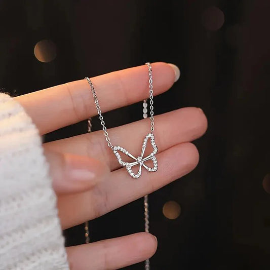 Zinc Alloy Rhinestone Butterfly Necklace - Rosmarray Collections, LLC.
